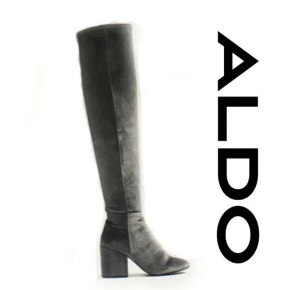 Aldo Women's Over The Knee Boots Belinna Silver Gray Stretch Shaft Velvet Size 6 - Picture 1 of 9